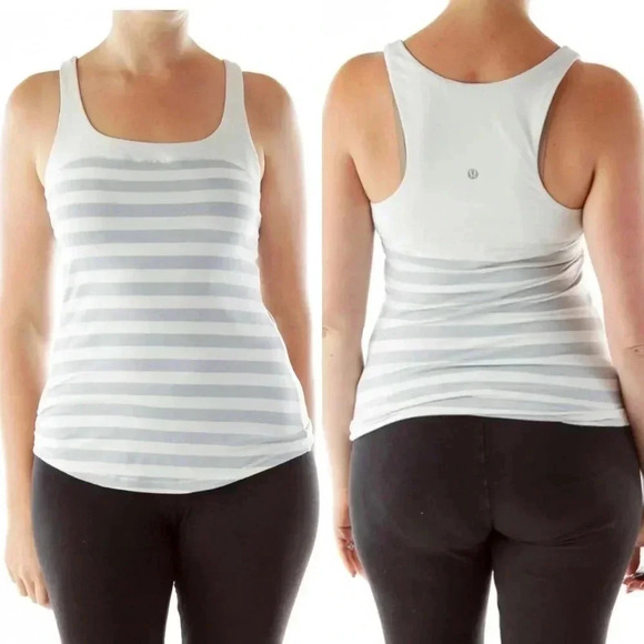 lululemon athletica Tops - Lululemon Cream Gray Striped Yoga Tank Top Size 4